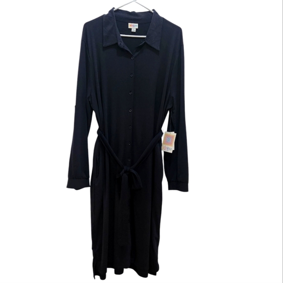 NWT LuLaRoe Ellie Shirt Dress Navy Button Front Pockets Stylish Career Size XL - Picture 1 of 6